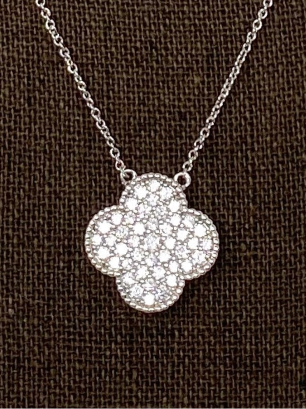 Silver Crystal Clover Pendant Necklace - White Zircon Accent